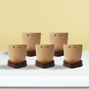 Self Watering Planter, 4.5 Inch, Indoor Plant Pot with Water Saver Base, Set of 5 (Rock brown)